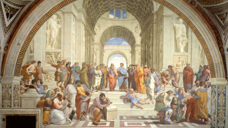 Italian Renaissance: Raphael Santi, The School of Athens, 1509-1511, Stanza della Segnatura, Vatican Museums, Vatican. Wikimedia Commons (public domain). Detail.
