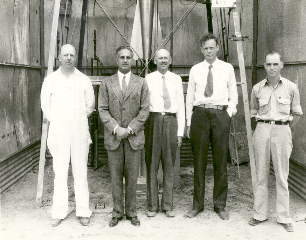 Harry Guggenheim: Harry F. Guggenheim (second from left) with Albert Kisk, Dr. Robert H. Goddard, Col. Charles A. Lindbergh, and N.T. Ljungquist in New Mexico, September 23, 1935. Photo by NASA via Wikimedia Commons (Public Domain).
