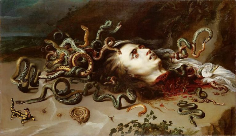 horror in art: Peter Paul Rubens, Head of Medusa, 1617-1618, Kunsthistorisches Museum, Vienna, Austria.
