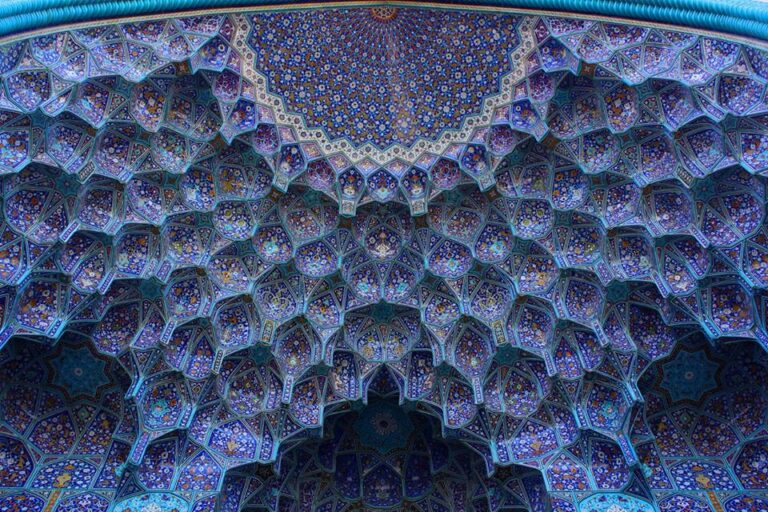Turquoise: Shaykh Bahai, Interior of Shah Mosque, 17th century, Isfahan, Iran. World Heritage Sites in Iran. 
