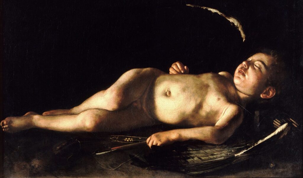 art for crawling babies: Caravaggio, Sleeping Cupid, 1608, Palazzo Pitti, Florence, Italy.
