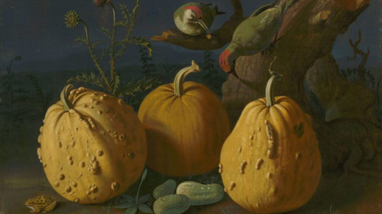 autumn foods: Štefan Michal-Vörös Izbighy, Still Life with Pumpkins and Cucumbers, 1734, Slovak National Gallery, Bratislava, Slovakia. Detail.
