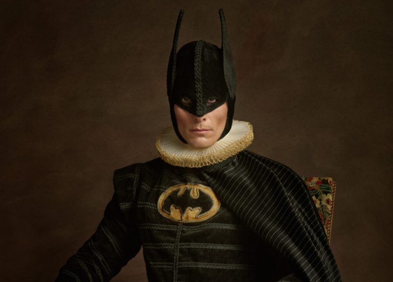 superheroes 17th century: Sacha Goldberger, Portrait of a man in a mask with pointy ears. Artist’s website. Detail.
