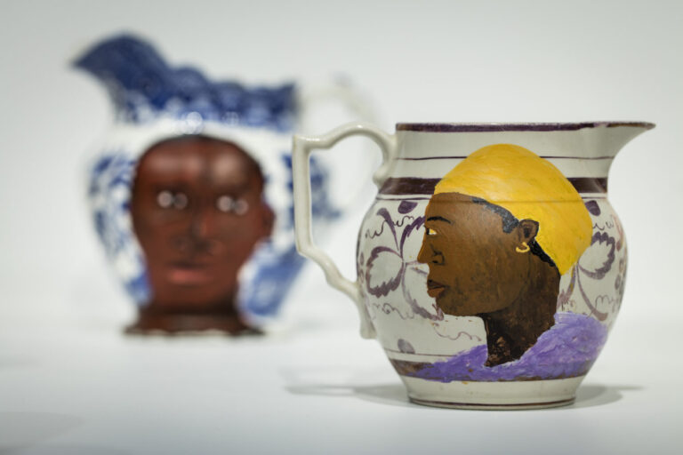 lubaina himid's dinner service: Lubaina Himid, Swallow Hard: The Lancaster Dinner Service, 2007, Ferens Art Gallery, Hull, photograph by David Levene
