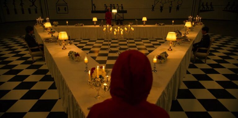 Squid Game. Art reference to Judy Chicago’s The Dinner Party in Squid Game, S1E08. Squid Game/ Netflix.