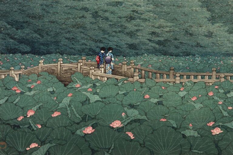 Hasui Kawase anime: Hasui Kawase, Pond at Benten Shrine in Shiba, 1929, Museum of Fine Arts, Boston, MA, USA.
