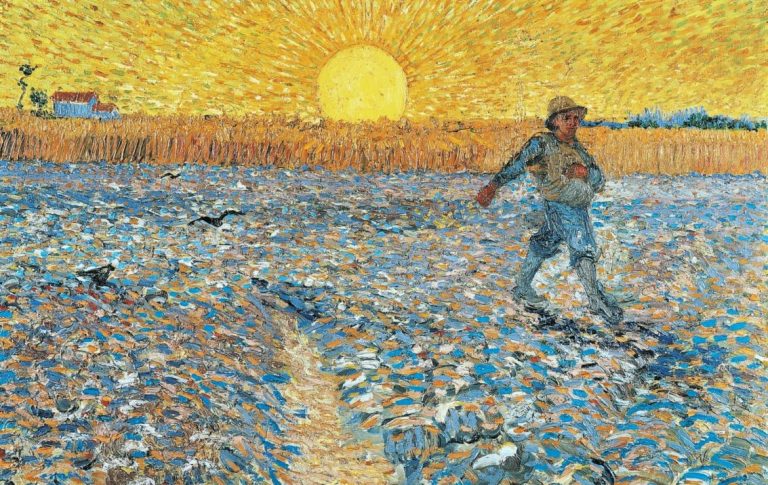 Van Gogh copying artists: Vincent Van Gogh, The Sower (after Millet), 1888, Kröller-Müller Museum, Otterlo, Netherlands. Detail.
