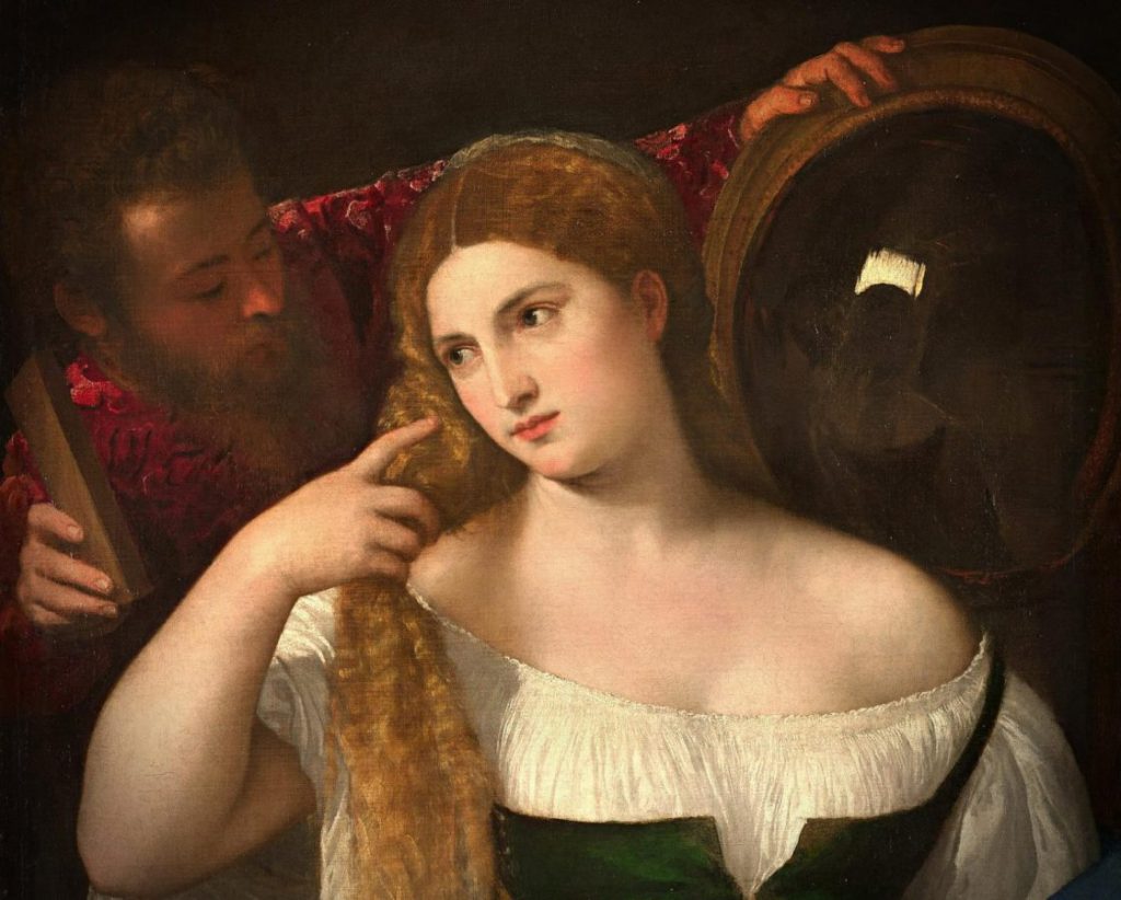 how to be a renaissance woman: Titian, Woman With a Mirror, 1550, Louvre, Paris, France.
