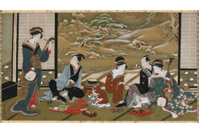 Shadows in Japanese culture: Utagawa Toyoharu, A Winter Party, color and gold on silk, 18-19th century, Freer Gallery of Art, Smithsonian Institution, Washington, DC, USA.
