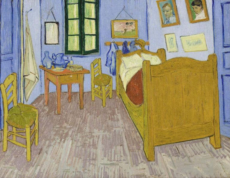 van gogh bedroom: Vincent van Gogh, Bedroom, Third version, September 1889, oil on canvas, 57.5 x 74 cm, Musée d’Orsay, Paris, France.

