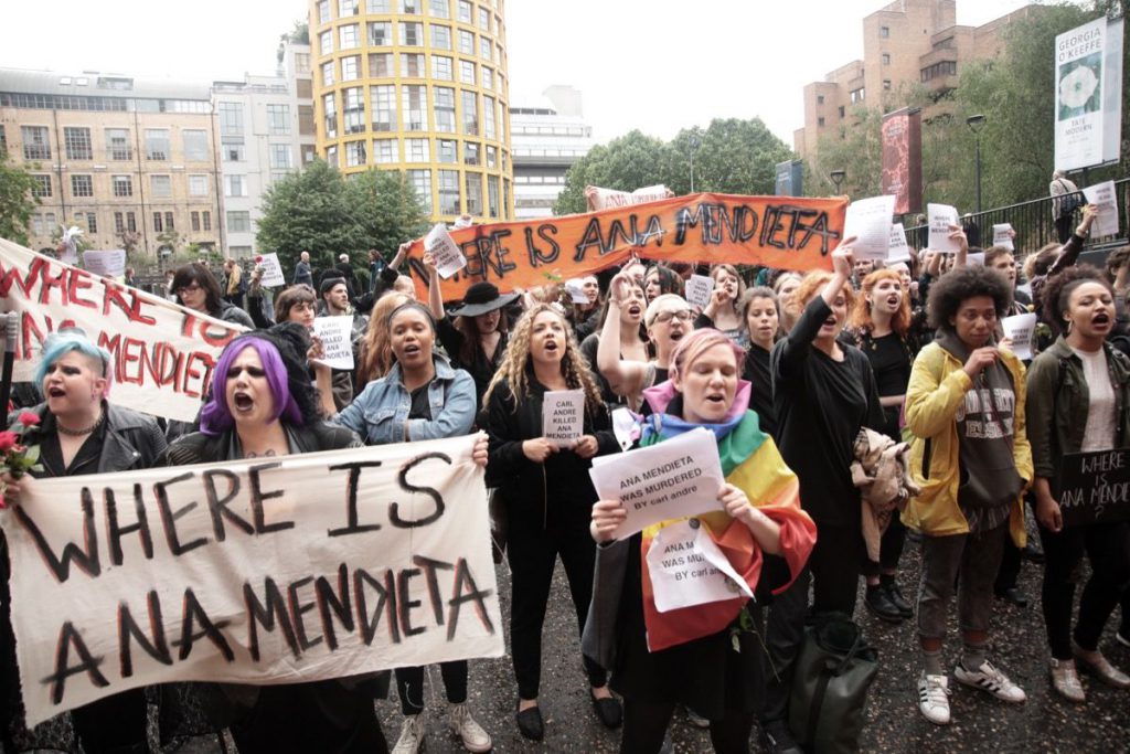 Ana Mendieta: Where is Ana Mendieta, protest outside Tate Modern, London, UK. Photo by Liv Wynter, 2016.
