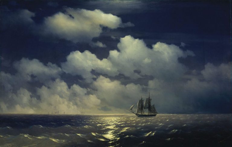Nocturne paintings: Ivan Aivazovsky, The Brig Mercury Encounter After Defeating Two Turkish Ships of the Russian Squadron, ca. 1848, private collection. Wikimedia Commons.
