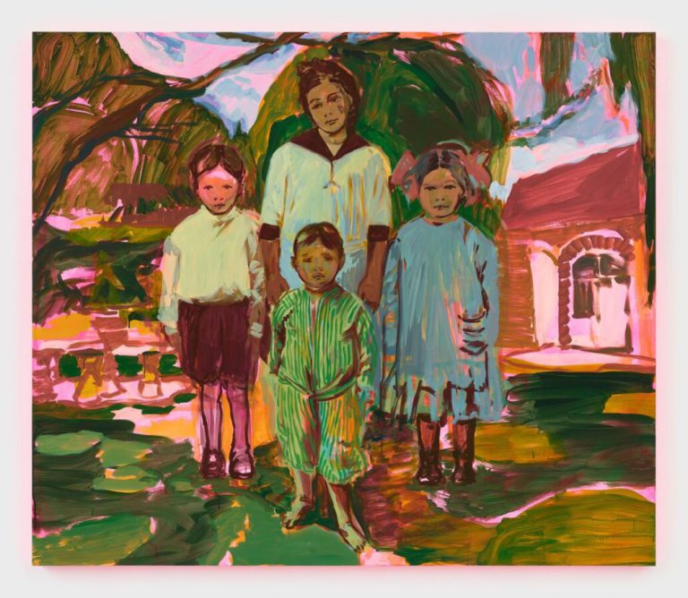 Claire Tabouret: Claire Tabouret, The Siblings, 2020. Acrylic on canvas, 72 x 84 x 2 in. Photo: Marten Elder. Courtesy of the artist and Perrotin Gallery.
