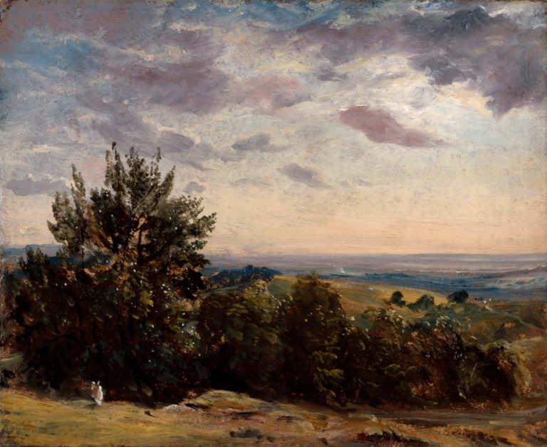 landscape painting masters: John Constable, Landscape Study: Hampstead looking West, 1821, The Royal Academy of Arts, London, England, UK.
