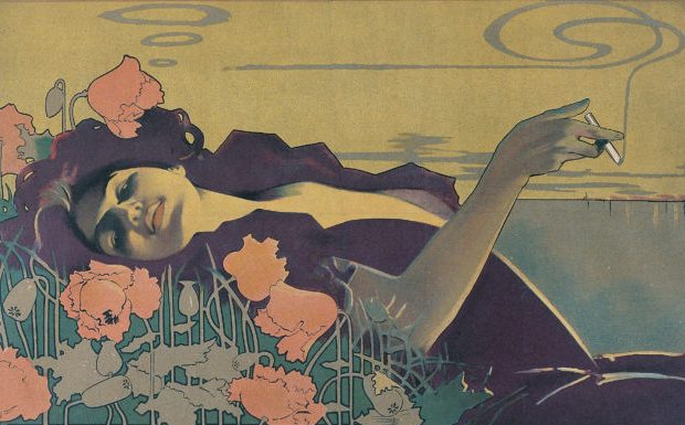 art nouveau posters: Aleardo Villa, Los Cigarrillos Paris, 1901, Museu Nacional d’Art de Catalunya, Barcelona, Spain. Detail.
