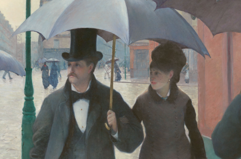 Caillebotte Paris Street Rainy Day: Gustave Caillebotte, Paris Street; Rainy Day, 1877, Art Institute of Chicago, Chicago, IL, USA. Detail.
