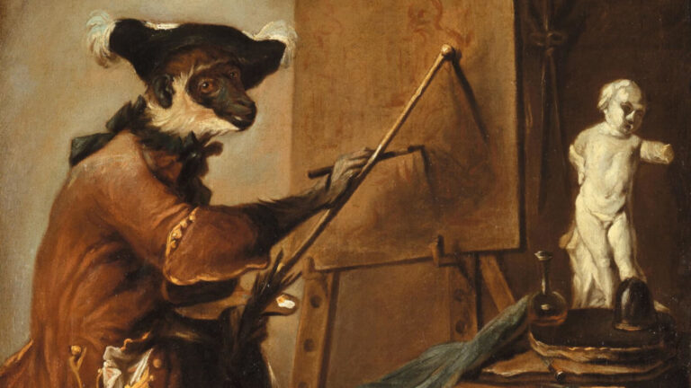 Chardin The Monkey Painter: Jean-Baptiste Chardin, The Monkey Painter, 1739-40, Musée du Louvre, Paris. Detail.
