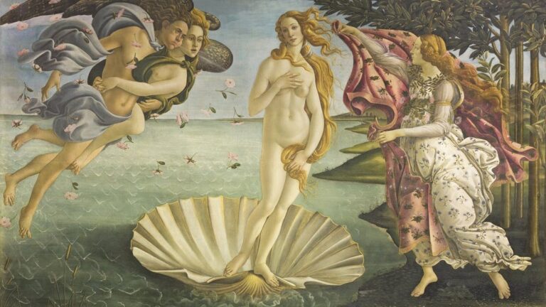 The Birth of Venus: Sandro Botticelli, The Birth of Venus, c. 1484–1486, Uffizi Gallery, Florence, Italy.
