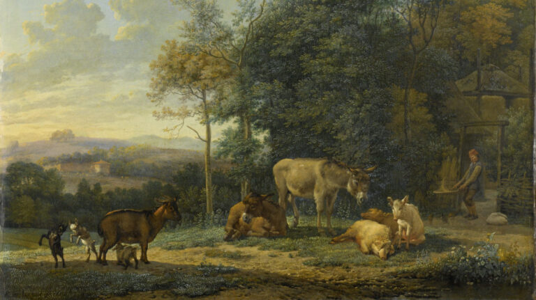 Countryside in Art: Karel Dujardin, Landscape with Two Donkeys, Goats and Pigs, 1655, Rijksmuseum, Amsterdam, Netherlands. Detail.
