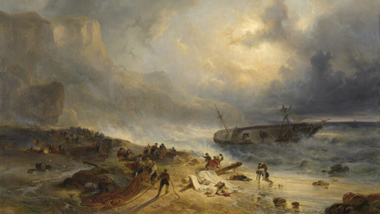 Maritime Life: Wijnand Nuijen,  Shipwreck off a Rocky Coast, c.1837, Rijksmuseum, Amsterdam, The Netherlands.  Detail.
