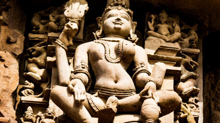Ardhanarishvara: Rock carvings of the Ardhanarishvara, ca. 9th and 11th centuries, Chandela dynasty, Khajuraho Group of Monuments, India. Wikimedia Commons (public domain).
