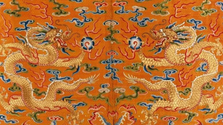 Chinese New Year: Chinese Festival Robe with dragons, the second half of the 18th century, Metropolitan Museum of Art, New York, NY, USA. Detail.
