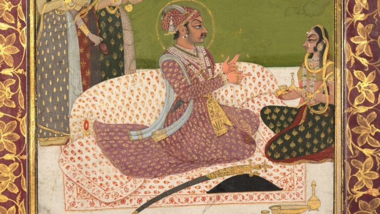 Nihal Chand: Detail of the Portrait of Maharaja Savant Singh with Consort, Bani Thani, ca. mid-1700s, Kishangarh School (Rajasthan, India) © Cleveland Museum of Art.
