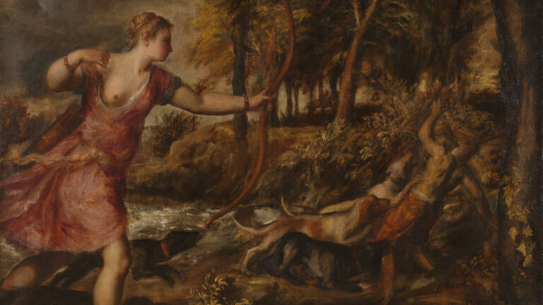 Titian's The Death of Actaeon: Titian, The Death of Actaeon, 1556-9, The National Gallery, London, England. Detail.
