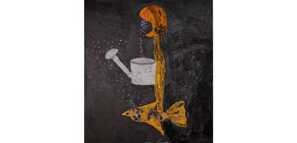 Ecaterina Vrana's paintings: Ecaterina Vrana, Self Portrait with Watering Can, 2015.