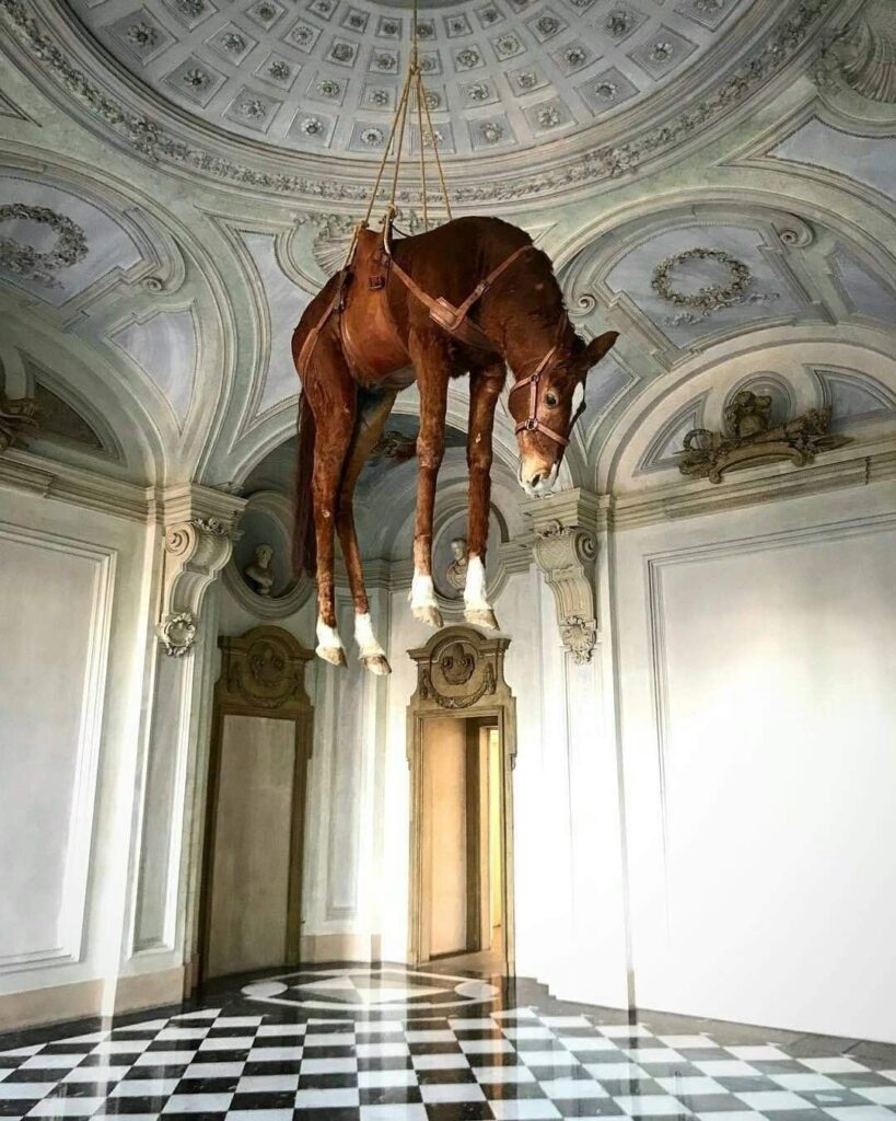 Taxidermy in art: Maurizio Cattelan, Novecento, 1997. Google Arts and Culture.
