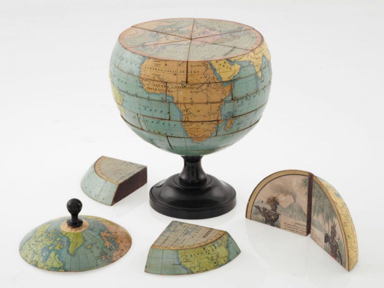 old globes: Abraham Nathan Myers, Dissected globe, ca. 1866, British Library, London, UK. Sylvia Sumira, The art and history of globes.
