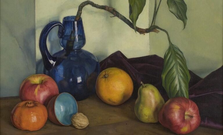 Luigi Lucioni: Luigi Lucionil, Still Life with Blue Vase and Fruit, ca. 1924, Worcester Art Museum, Worcester, MA, USA.
