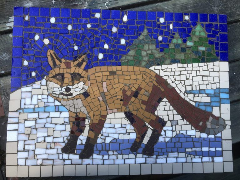 mosaic techniques: Alison Pierse, Fox mosaic, 2020. Image courtesy of the artist.
