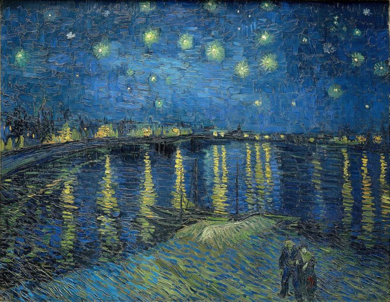 night sky paintings: Vincent van Gogh, Starry Night Over the Rhone, 1888, Musée d’Orsay, Paris‎, France.

