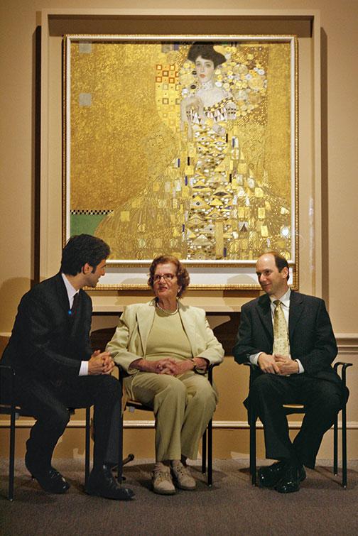 Republic of Austria v. Altmann: Republic of Austria v. Altmann: Photograph of Maria Altmann and E. Randol Schoenberg, right, speaking to Michael Govan, director of the Los Angeles County Museum of Art, in front of Portrait of Adele Bloch-Bauer I, 2006. AP Images.
