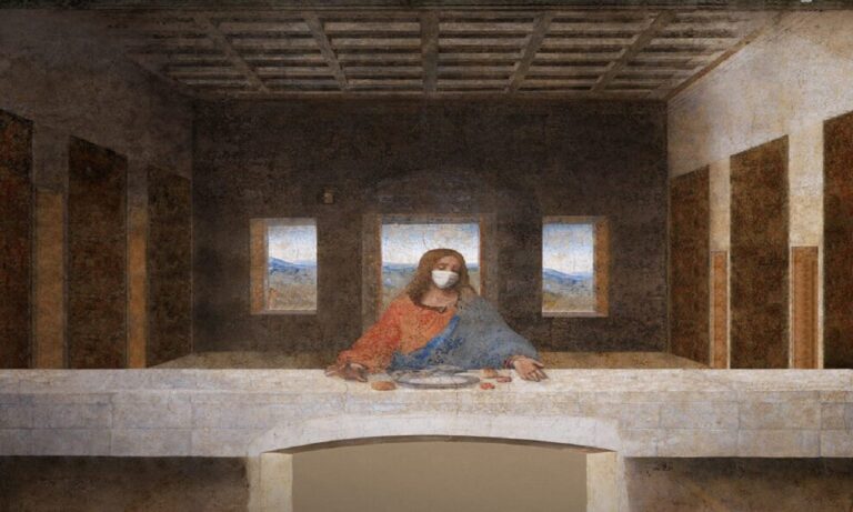 Art Memes: Looma Creative, Art of Quarantine (Edits), Leonardo’s The Last Supper, ca. 1495-98, Source: Behance, 2020.
