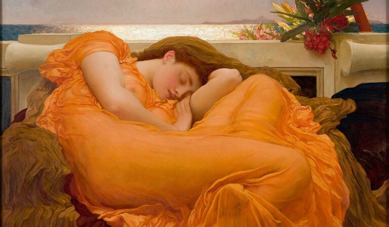 Masterpieces to Calm Your Anxiety: Frederic Leighton, Flaming June, 1895 Museo de Arte de Ponce, Ponce, Puerto Rico. Detail.
