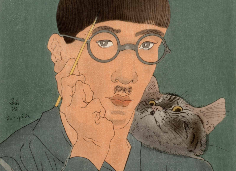Foujita Cats: Léonard Tsuguharu Foujita, Self-portrait with a cat, 1927, Fondation Foujita. Detail.
