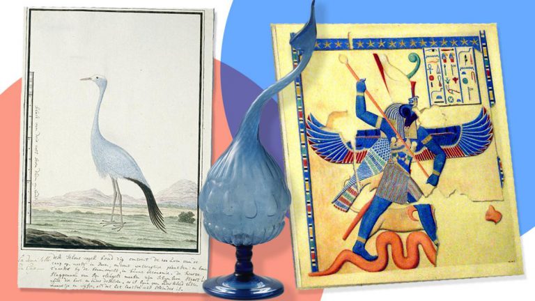 AI: Left to right: Robert Jacob Gordon, Anthropoides paradisea (Blue crane or Stanley crane), 1777-1786, Rijksmuseum, Amsterdam, Netherlands; Persian vase; Egyptian god Seth. Graphic from The Times UK.
