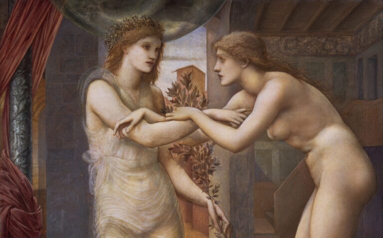 Story of Pygmalion and Galatea: Sir Edward Burne-Jones, Pygmalion and Galatea III: The Godhead Fires, oil on canvas, 1875-1878, Birmingham Museum and Art Gallery, Birmingham, England, UK. Detail.
