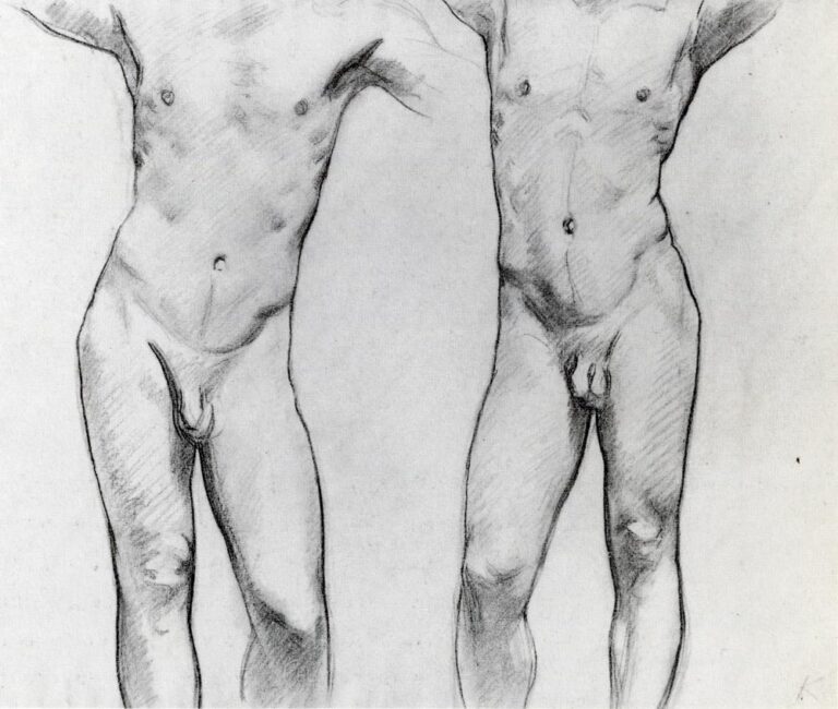 male nudes in art: John Singer Sargent, Torsos of two male nudes, Yale University Art Gallery, New Haven, CT, USA. Detail.
