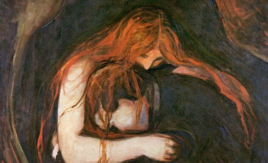 vampire paintings: Edvard Munch, Love and pain, 1895, The Munch Museum, Oslo, Norway. Detail.
