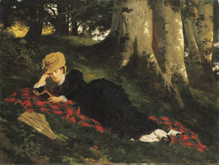 Reading in art: Gyula Benczur, Woman Reading in a Forest, 1875, Hungarian National Gallery, Budapest, Hungary.
