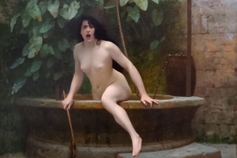 Truth Coming Out Of Her Well: Jean-Léon Gérôme, Truth Coming Out Of Her Well To Shame Mankind, 1896, Musée Anne de Beaujeu, Moulins, France. Detail.
