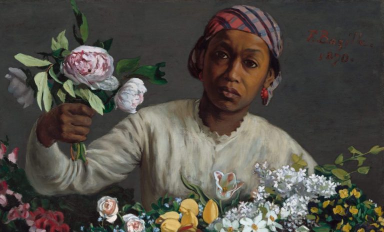 Frédéric Bazille's works: Frédéric Bazille, Young Woman with Peonies, 1870, National Gallery of Art, Washington D.C., USA. Detail.
