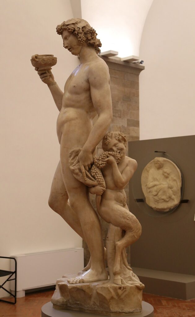 michelangelo Bacchus: Michelangelo Buonarroti, Bacchus, ca. 1496-1497, Bargello National Museum, Florence, Italy.  Photo by Rufus46, Wikimedia Commons (public domain).

