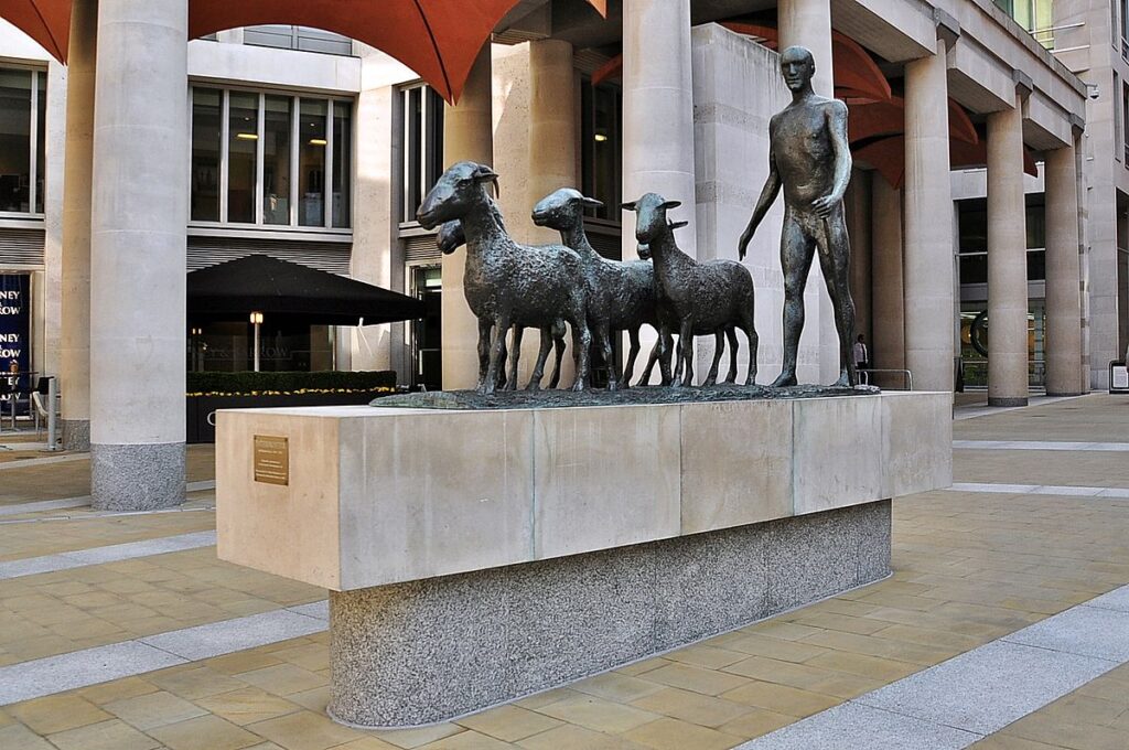 London statues: Elisabeth Frink, Paternoster, 1975, London, UK. Photo by Tony Hisgett via Wikimedia Commons (CC BY 2.0).
