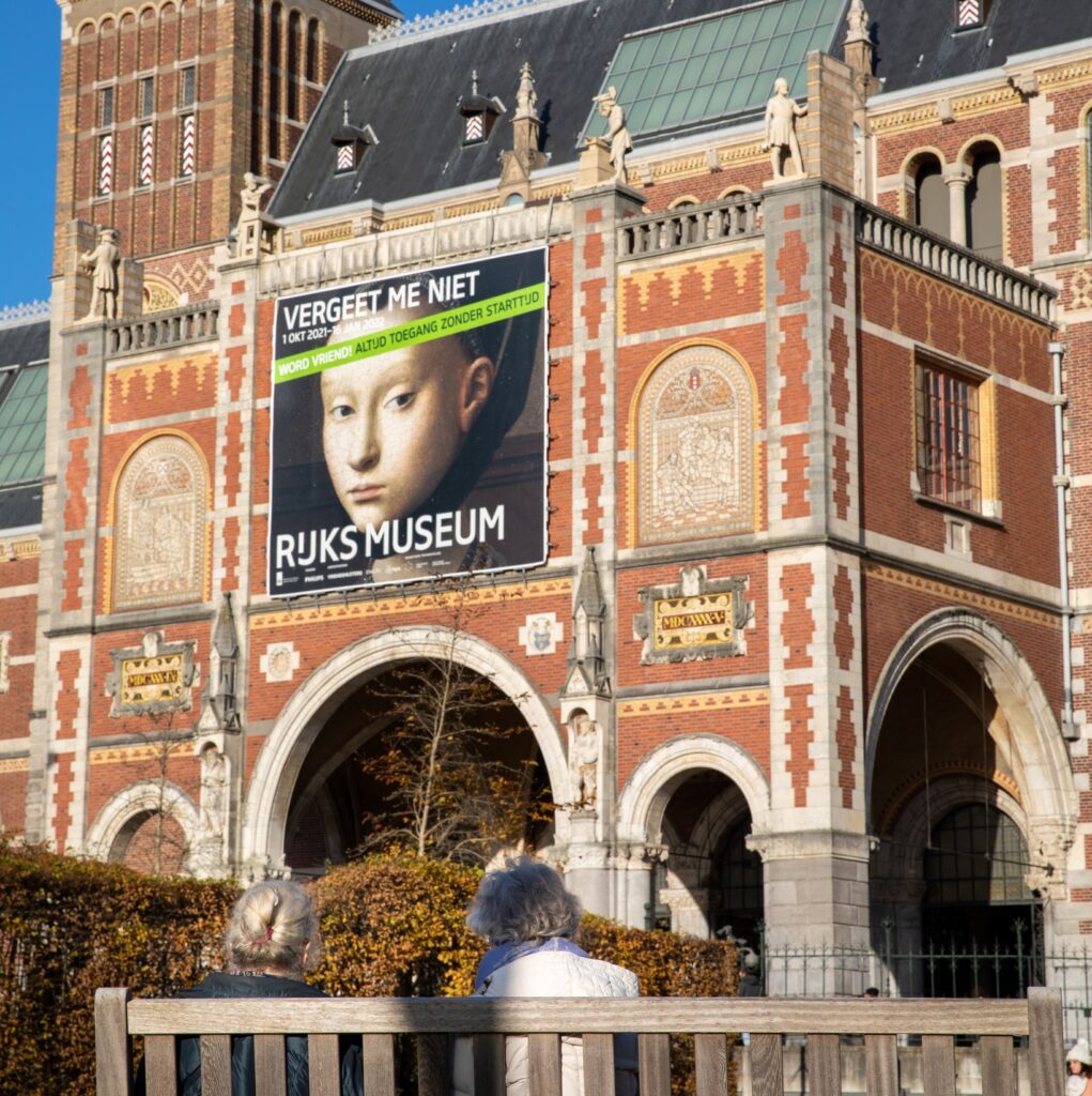 renaissance portraits rijksmuseum: Rijksmuseum’s frontal façade with the Remember Me exhibition poster, Amsterdam, Netherlands. Museum’s Facebook account.
