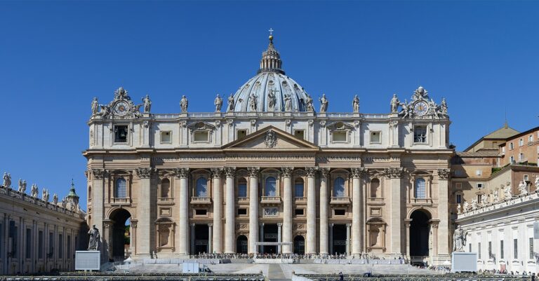 St. Peter’s Basilica: St. Peter’s Basilica in Vatican,  2015. Photograph by Alvesgaspar. Wikipedia Commons.
