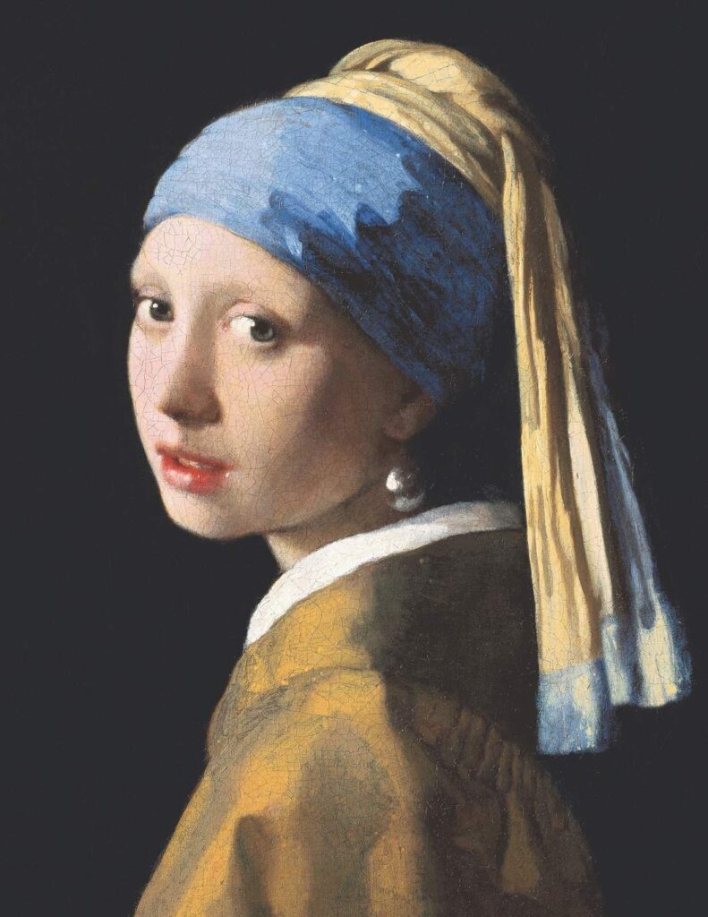 dutch golden age: Johannes Vermeer, Girl with a Pearl Earring, ca. 1665, Mauritshuis, The Hague, Netherlands.
